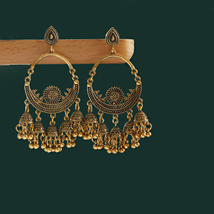 Grande Rotonda Oro Argento Jhumka Orecchini Gioielli Indiani Retro Etnica Gypsy Delle Donne di Boho Delle Signore Dei Monili Retro Nappe 2021 - Product Image 5