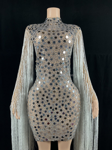 Novance Y2293 migliori marchi di abbigliamento 2022 nuovo arrivo moda Sexy paillettes nappa Costume abito manica lunga Lady Glitter Dress - Product Image 3