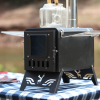 Estufa de Camping Portátil Multifuncional con Chimenea para Uso en Exteriores, Construcción de Acero al Carbono, Opción de Combustible de Leña, Parrilla de 40x34cm