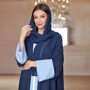 Modest Open Abaya Dress for Muslim Women Dubai Islamic Clothing with Hijab Kaftan Made of Polyester Adult Size