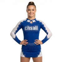 Uniforme de Animadoras Personalizado de Manga Larga con Paneles de Malla y Pedrería, Uniforme Unisex para Equipos de Animadoras, Ropa para Competencia y Actuaciones