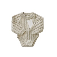 Pull en tricot doux pour bébé, manches longues, chaud, pour l'hiver, nouveau-né, pull à rayures larges, barboteuse, logo et couleur personnalisés