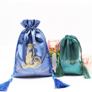 Bolsa de Regalo de Joyería de Satén con Cordón y Borla, Personalizada con Impresión, para Extensiones de Cabello y Empaque Textil - Product Image 3