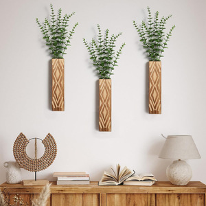 Personalizable Casa de Campo dormitorio sala de estar <span class=keywords><strong>decoración</strong></span> de la pared jarrones de bolsillo de madera macetas de cerámica de metal contemporáneo flores secas de imitación - Product Image 1
