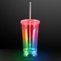Gobelet de voyage isotherme lumineux à LED de 16 oz avec paille et couvercle transparent avec lumières multicolores