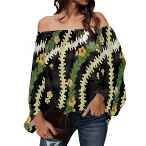 Camicetta in Chiffon con Stampa Floreale Personalizzata Hawaiana Puakenikeni, Top Sexy a Maniche Lunghe con Spalla Scoperta per <span class=keywords><strong>Donna</strong></span> - Product Image 4