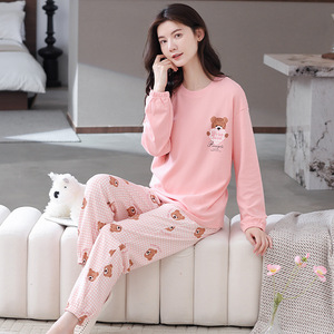 <span class=keywords><strong>Pyjama</strong></span> double face en coton pur pour femmes, automne et hiver, manches longues, épaissi, mode Cartoon Girl Casual Sports Lingerie - Product Image 2