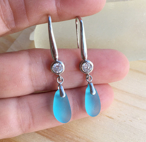 Beachvibes Handmade Lovely <strong>Japanese</strong> Seaglass Beachg Christmas Gift Seaglass <strong>Jewellery</strong> Aqua Sea Glass Earrings - Product Image 4