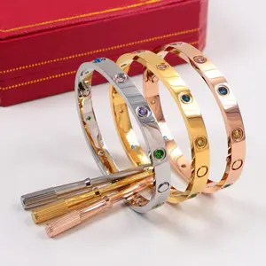 Joyería de diseñador de lujo, brazalete de amor colorido con destornillador de tornillo, pulsera de amantes chapada en oro de acero inoxidable 316L para mujer