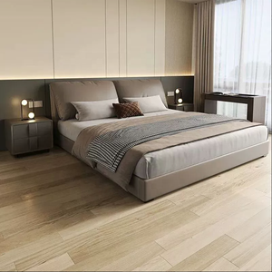Lit double moderne en bois massif avec sommier en cuir de vachette, ensemble de meubles de chambre à coucher minimaliste pour chambre principale - Product Image 1