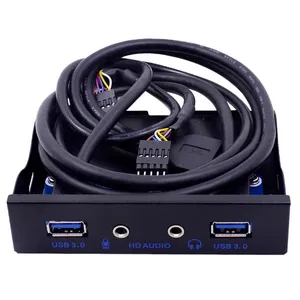 4 Port USB 3.0 Hub 20Pin PC Front Panel Bracket HD Audio 3.5mm Earphone MIC Connector for Desktop 3.5 inch Floppy Disk