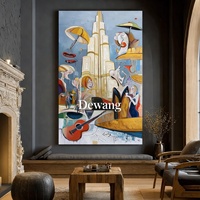 Peinture à l'huile réaliste sur toile, faite à la main, avec cadre en bois, représentant un nature morte horizontale surdimensionnée, abstraite, cubiste et colorée, style contemporain.