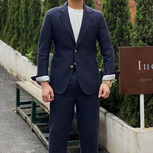 Abiti da <span class=keywords><strong>Uomo</strong></span> in <span class=keywords><strong>Lino</strong></span> Sottile Stile Britannico Retrò 2026, Completi Eleganti Monopetto Casual da Ufficio - Product Image 3