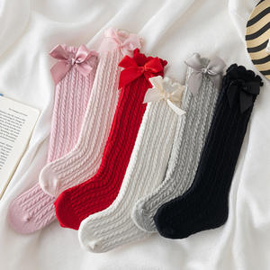 Chaussettes Hautes à Nœud en Coton Confortables <span class=keywords><strong>pour</strong></span> Petites Filles <span class=keywords><strong>de</strong></span> 1 à 8 <span class=keywords><strong>Ans</strong></span>, Sans <span class=keywords><strong>Talon</strong></span>, Bord Droit, Nervures Torsadées - Product Image 2