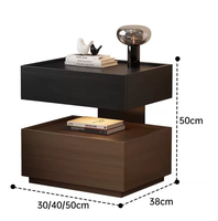Mesa de Noche Ajustable de Madera Maciza Estilo Moderno de Mediados de Siglo, Mesita de Noche Vintage para Dormitorio con Cajones, Acabado en Nogal, Mesa Auxiliar para Espacios Pequeños