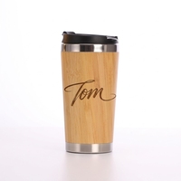 Bouteille d'eau isotherme à double paroi en acier inoxydable 304 avec coque en bambou et logo gravé au laser, cadeau d'entreprise, vente en gros.