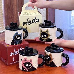 Mug en céramique avec couvercle motif chat mignon, design rétro, capacité 300 ml, tasse à eau créative pour le bureau, cadeau souvenir pour couple, boîte cadeau, cadeau d'anniversaire parfait - Product Image 2