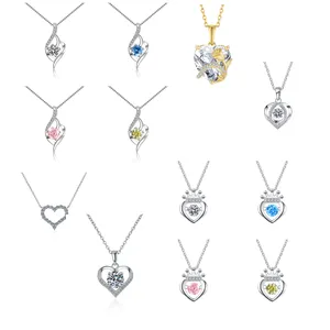 Zircon Silver 18k Gold Plated Double Heart Necklaces Heart Pendant Moissanite Necklace Heart Necklace