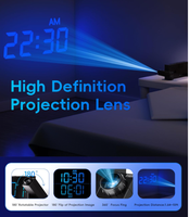 Réveils à projection numérique pour chambres à coucher Grand écran LED Projecteur rotatif Gradateur à 5 niveaux Chargeur USB Batterie de secours