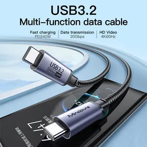 Mindpure kabel Thunderbolt 3 USB Tipe C, kabel Thunderbolt 3 USB 3.2 ramah lingkungan dengan 20Gbps 5A 100W PD fungsi cerdas pengisian daya Cepat