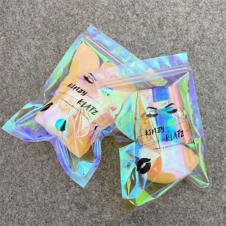 Minimale Bestelhoeveelheid 100 Stuks Custom Logo Plastic Holografische Ritssluiting Zak Transparante Glazen Papieren Zak