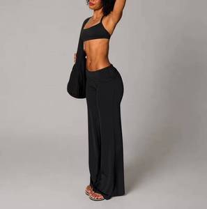 Women's Hight Waist Fold-Over Waistband Fitness Workout <b>Leggings</b> Wide Leg Slimming Flare Yoga Fitness Gym Pants - Product Image 5