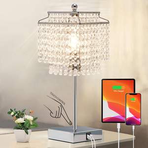 <strong>Crystal</strong> Touch <strong>Table</strong> <strong>Lamp</strong> Bedside <strong>Lamps</strong> USB C+A Ports Gold Eco-Friendly Simple 3 Way <strong>Crystal</strong> Shade Dimmable AC Bedroom Lights - Product Image 2