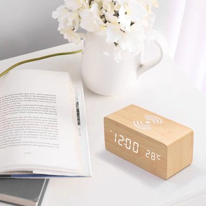 Wooden Qi Wireless Charging Alarm <b>Clock</b> <b>Digital</b> LED Table <b>Clock</b> Temperature Display Desktop Wakeup <b>Clock</b> for Bedroom - Product Image 2