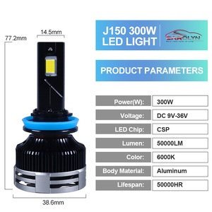 300W 50000lm LED ไฟหน้า H4 300 W LED ไฟหน้า 6000K 12V 24V HB3 HB4 H7 H11 H4 LED ไฟหน้าหลอดไฟสําหรับรถยนต์ 300 W - Product Image 4
