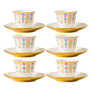Ensemble tasse et soucoupe à café en céramique, bord doré, style rétro luxueux, pour le thé de l'après-midi avec plateau - Product Image 5