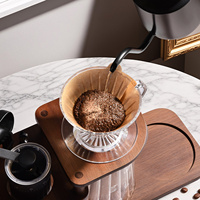 Set Pembuat Kopi Pour Over, Penggiling Kopi Manual, Teko Gooseneck 600ml, Dripper, Server Kaca, Alas Kayu Akasia, Hadiah untuk Seduh Kopi di Rumah