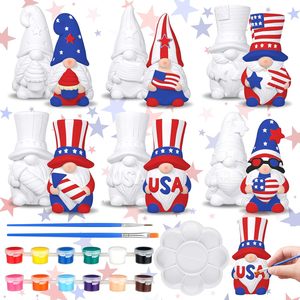 6 set dipingono le tue statue di gnomi in ceramica pronte a dipingere ceramiche statuette gnomo verniciabili non dipinte di arte e artigianato in gesso - Product Image 1