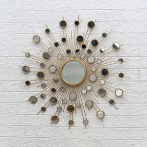 Espejo Redondo de Pared con Marco Metálico en Forma de Sol, Diseño Rústico Antiguo, Acabado Dorado Resistente - Product Image 3