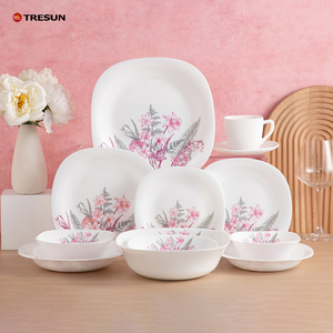 Dinnerware <b>Set</b> Opal Glass Floral Design Luxury Cheap Wholesale Plates <b>White</b> 84 PCS <b>Dinner</b> <b>Set</b> - Product Image 1