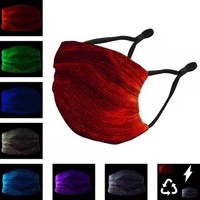 Masque facial plat lumineux LED bleu néon, plissé, réutilisable, lavable, masque de rave pour fête et festival
