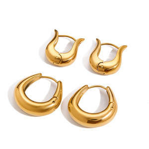 Pendientes de Aro de 22 mm, Acero Inoxidable, Chapados en Oro, Diseño Geométrico para Uso Diario - Product Image 5