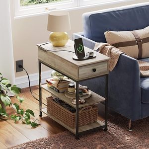 <span class=keywords><strong>Table</strong></span> <span class=keywords><strong>de</strong></span> nuit rustique moderne à rabat avec tiroir <span class=keywords><strong>de</strong></span> rangement <span class=keywords><strong>Table</strong></span> d'appoint étroite avec 2 ports USB 2 prises pour les petits espaces Chambre à coucher - Product Image 2