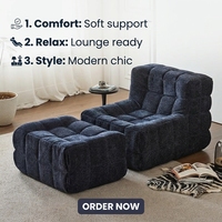 Fauteuil moderne minimaliste en velours, une place, garni d'éponge, pour salon, chambre, balcon, emballage compressé enroulé, tissage gaufré