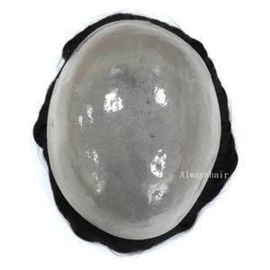 Duro pug-tudo poly com gaze índia cabelo humano homens cor de toupee # 1b peruca de homem careca - Product Image 3