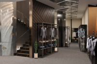 Yihe : Service de décoration tout-en-un, présentoirs pliables en métal de couleur personnalisée pour vêtements, conception 3D en ligne pour l'ensemble du magasin