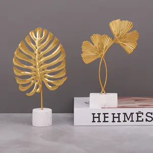 Hete Verkoop Nordic Style Laat Europese Metalen Ambachten Ginkgo Biloba Laat Gouden Gadgets Decoratie