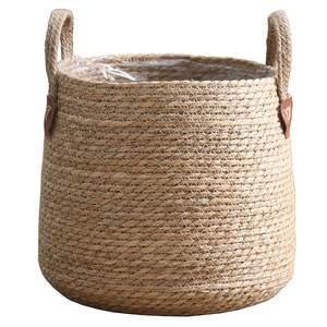 Rattan <b>Basket</b> Set Round With Handles Storage For Plants Living Room Decor - Product Image 5