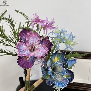 Nuevo Diseño de Ramo de Flores Artificiales de <span class=keywords><strong>Iris</strong></span> y Rosas en Azul y Morado para Decoración del Hogar, Decoración de Interiores en Maceta - Product Image 1