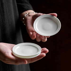 White Porcelain <b>Teacup</b> Coaster Round Ceramic Anti Scalding Kung Fu Tea Set Accessory Traditional Chinese Style - Product Image 5