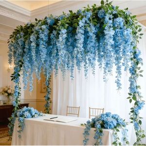 Guirnalda de glicinia artificial azul para decoración de bodas y hogar, planta colgante para decoración de pared, 1 tira - Product Image 1