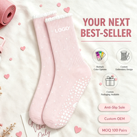 Chaussettes de sport en coton pour femmes, antidérapantes, pour le ballet, le Pilates et le yoga, avec volants, personnalisables avec logo, vente en gros