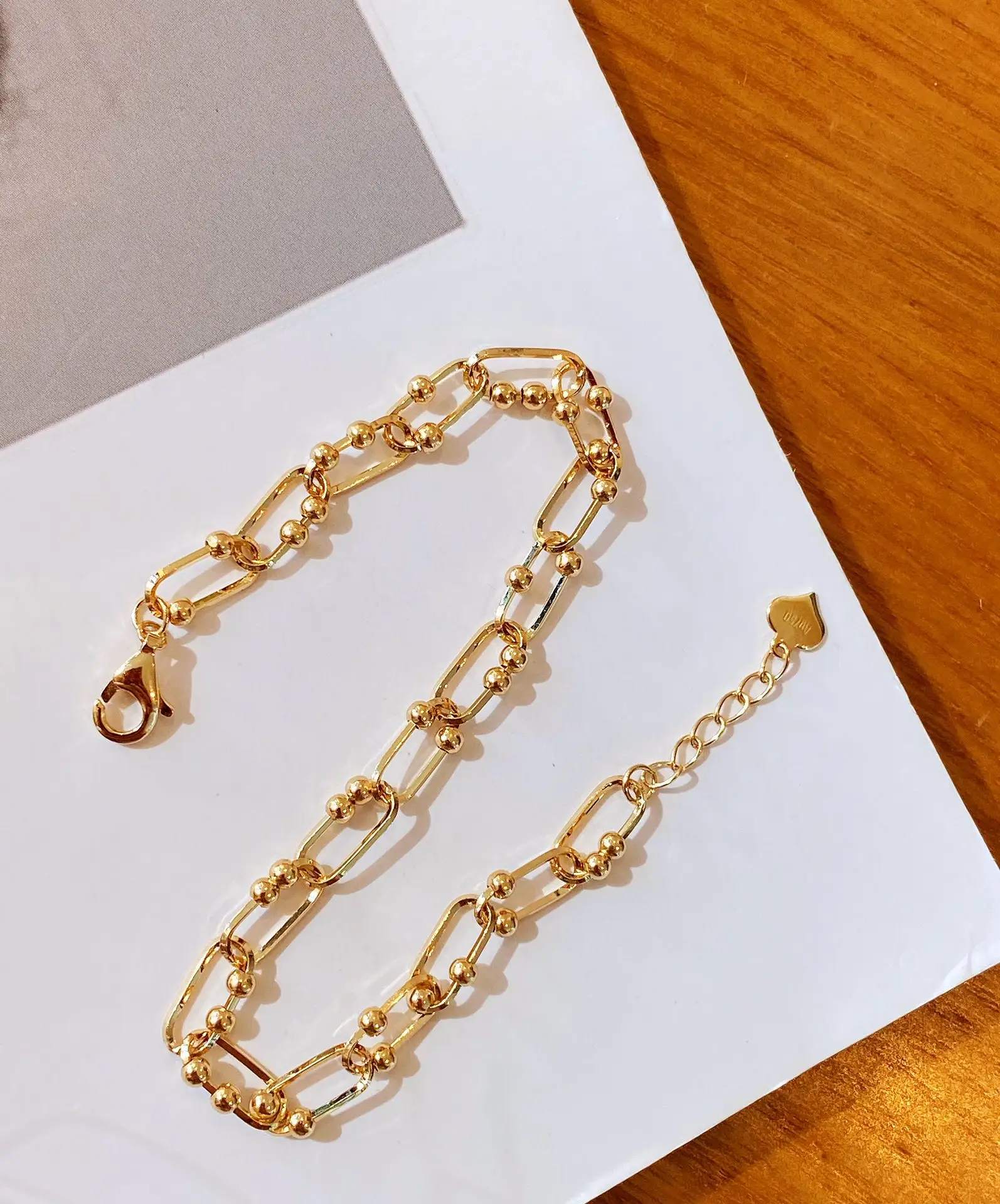 NINE'S INS Celebrity Inspired Genuine Real 18K Thin Gold U Chain Bracelet For Woman AU750 Gold U Chain Bracelet For Women Wrist