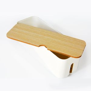 Caja grande rectangular de bambú para gestión de cables, organizador de regletas con técnicas de tallado para ocultar cables en el hogar y almacenamiento de botiquín médico - Product Image 2