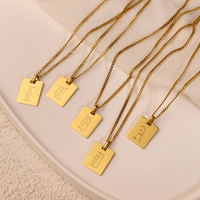 Hot Bán 18K Mạ Vàng Thép Không Gỉ Ban Đầu Vòng Cổ Trang Sức Tối Giản Hình Chữ Nhật Cũ Tiếng Anh Cá Nhân Hóa Vòng Cổ