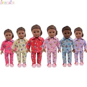 YIWU MISU Factory Direct 18- inch American Doll Pink Long- sleeves Button Collar Comfortable Pajamas Set Doll Clothes